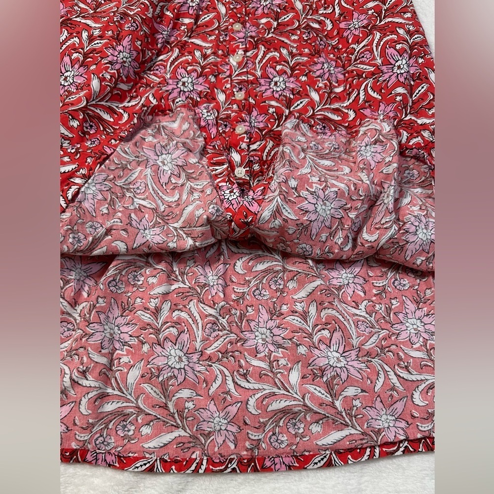 LOFT Red and White Boho Preppy Floral Tiered Ruffled Midi Dress with V-Neck - Picture 12 of 14
